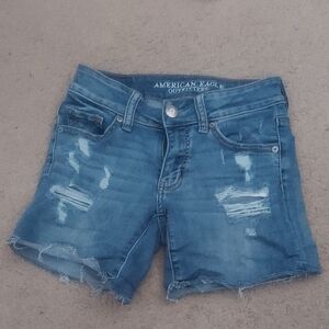 American Eagle Outfitters Blue Distressed Jean Shorts